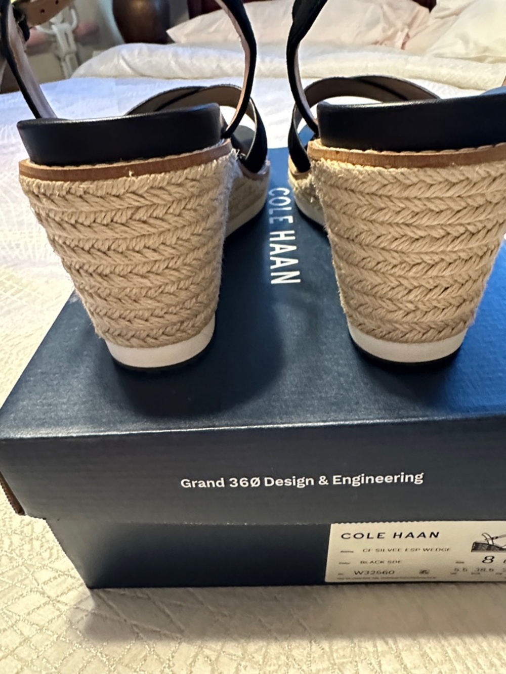 Cole Haan Black Suede Wedge Sandals with Ankle Strap - Picture 7 of 8